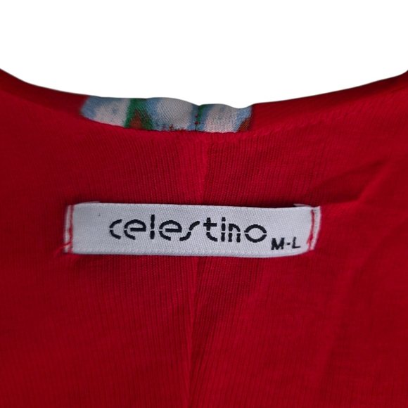 Celestino Red Patterned Flowy Maxi Dress M L - Picture 6 of 8